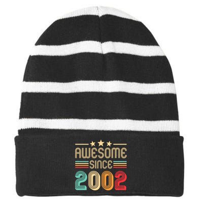 Awesome Since 2002 Birthday Retro Striped Beanie with Solid Band