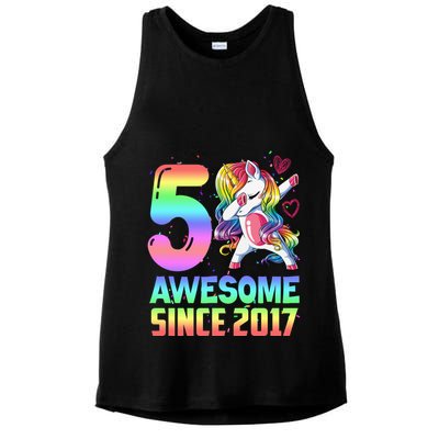 Awesome Since 2017 Unicorn 5th Birthday 5 Years Old Ladies PosiCharge Tri-Blend Wicking Tank