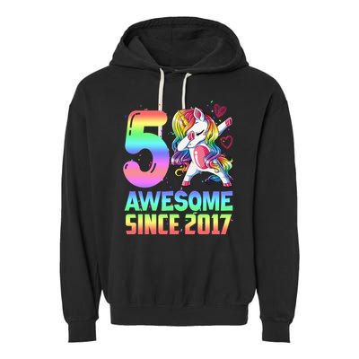Awesome Since 2017 Unicorn 5th Birthday 5 Years Old Garment-Dyed Fleece Hoodie