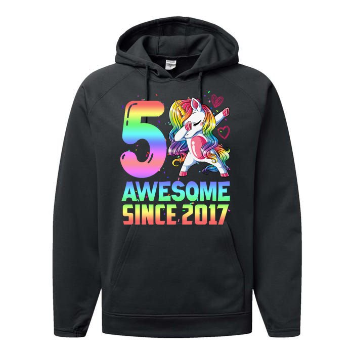 Awesome Since 2017 Unicorn 5th Birthday 5 Years Old Performance Fleece Hoodie