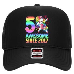 Awesome Since 2017 Unicorn 5th Birthday 5 Years Old High Crown Mesh Back Trucker Hat