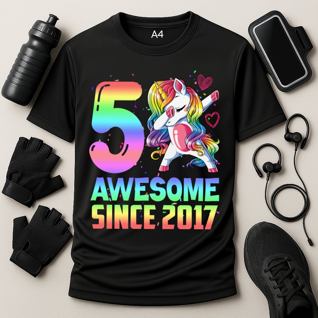 Awesome Since 2017 Unicorn 5th Birthday 5 Years Old Cooling Performance Crew T-Shirt