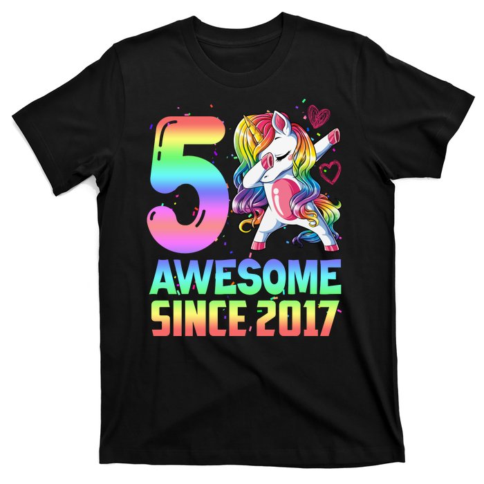 Awesome Since 2017 Unicorn 5th Birthday 5 Years Old T-Shirt