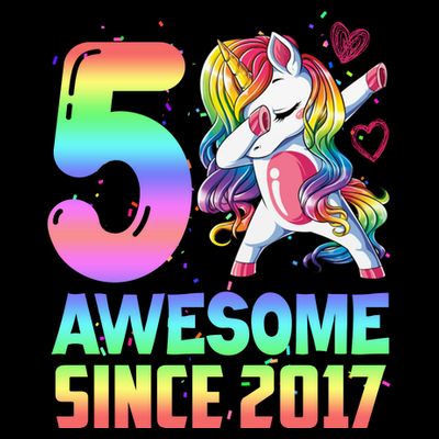 Awesome Since 2017 Unicorn 5th Birthday 5 Years Old T-Shirt