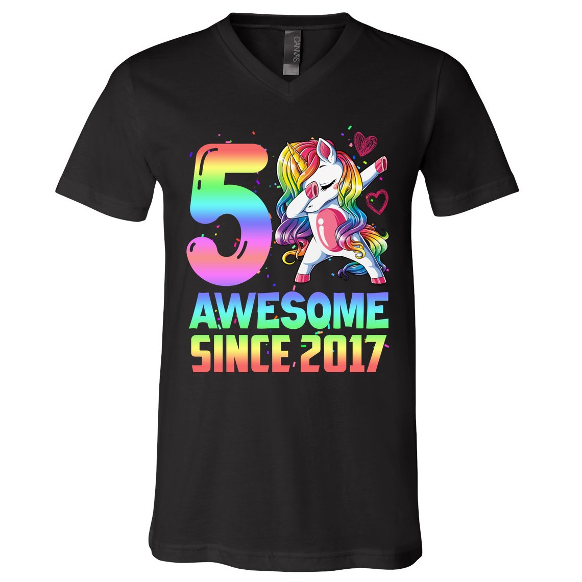 Awesome Since 2017 Unicorn 5th Birthday 5 Years Old V-Neck T-Shirt