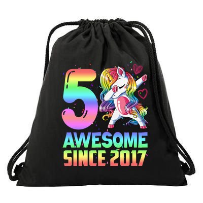 Awesome Since 2017 Unicorn 5th Birthday 5 Years Old Drawstring Bag
