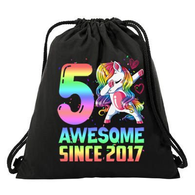 Awesome Since 2017 Unicorn 5th Birthday 5 Years Old Drawstring Bag