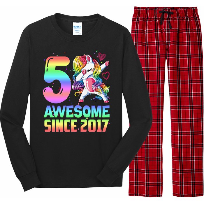 Awesome Since 2017 Unicorn 5th Birthday 5 Years Old Long Sleeve Pajama Set