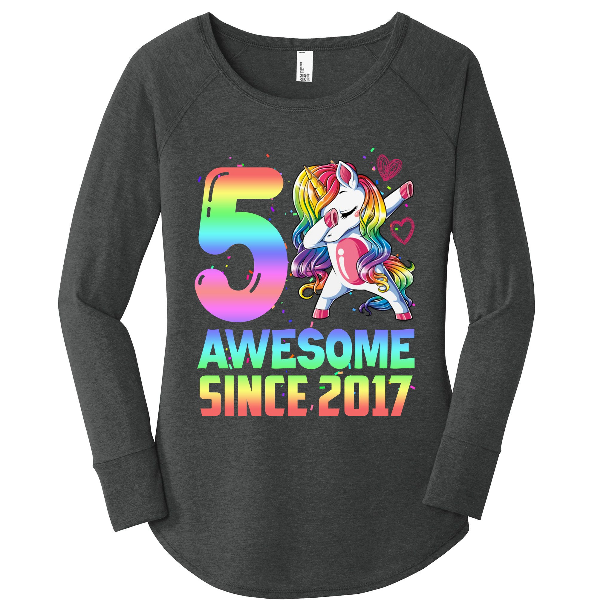 Awesome Since 2017 Unicorn 5th Birthday 5 Years Old Women's Perfect Tri Tunic Long Sleeve Shirt