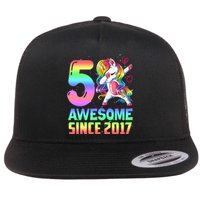 Awesome Since 2017 Unicorn 5th Birthday 5 Years Old Flat Bill Trucker Hat