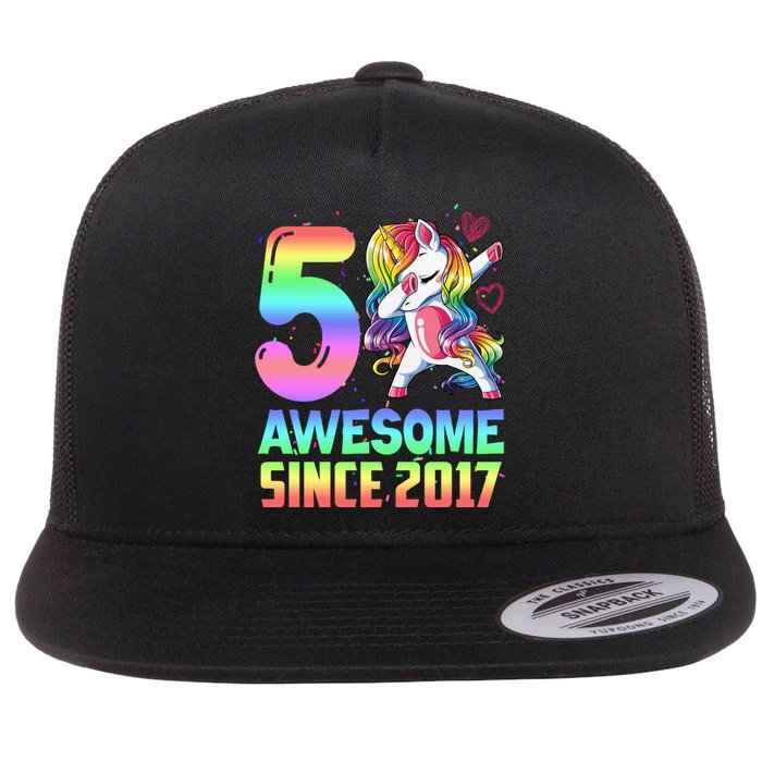 Awesome Since 2017 Unicorn 5th Birthday 5 Years Old Flat Bill Trucker Hat