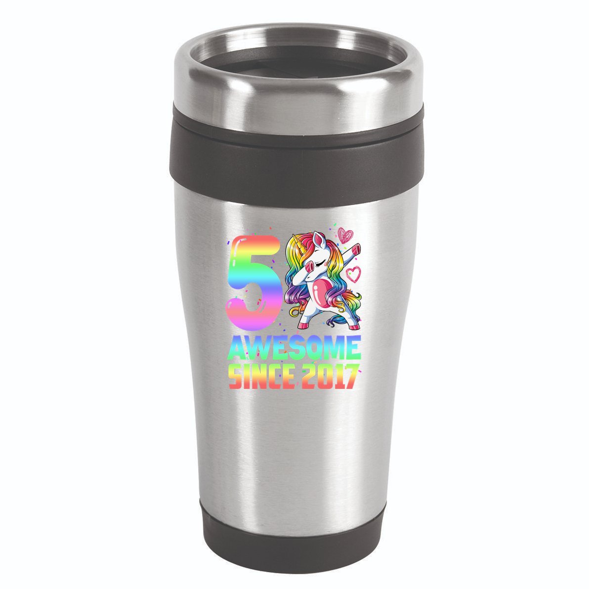 Awesome Since 2017 Unicorn 5th Birthday 5 Years Old 16oz Travel Tumbler