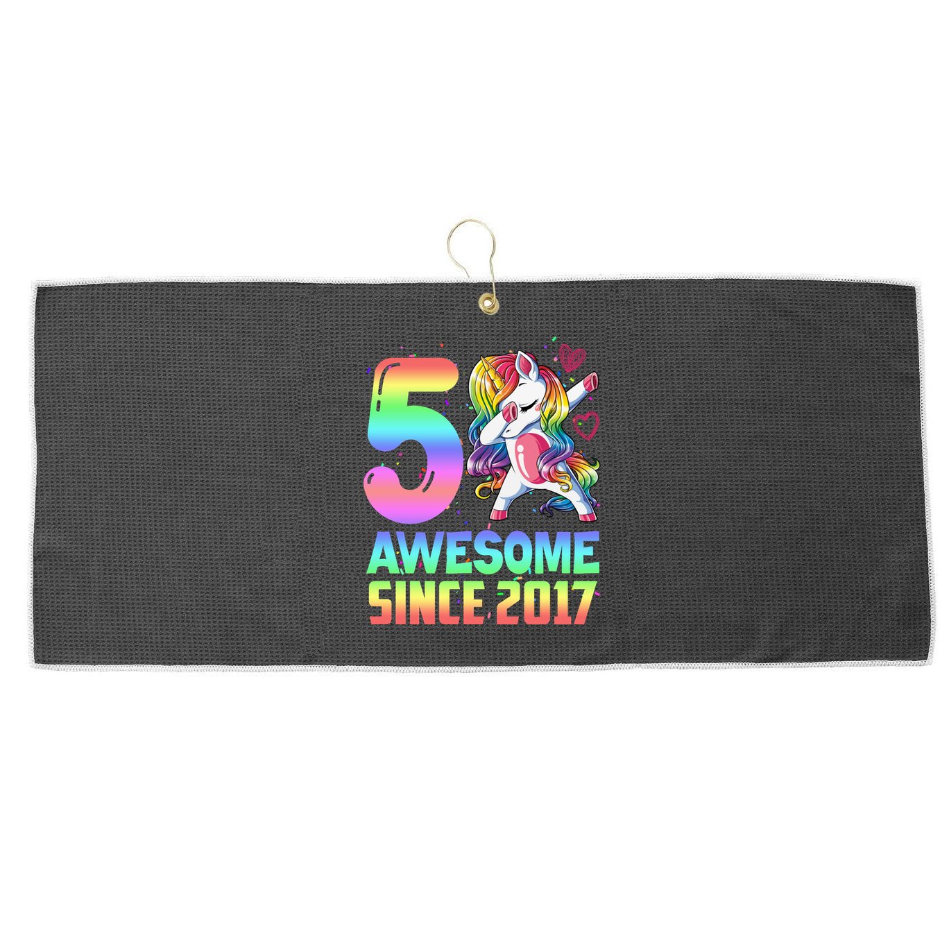 Awesome Since 2017 Unicorn 5th Birthday 5 Years Old Large Microfiber Waffle Golf Towel
