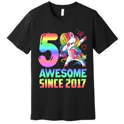 Awesome Since 2017 Unicorn 5th Birthday 5 Years Old Premium T-Shirt