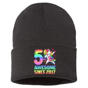 Awesome Since 2017 Unicorn 5th Birthday 5 Years Old Sustainable Knit Beanie