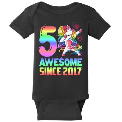 Awesome Since 2017 Unicorn 5th Birthday 5 Years Old Baby Bodysuit