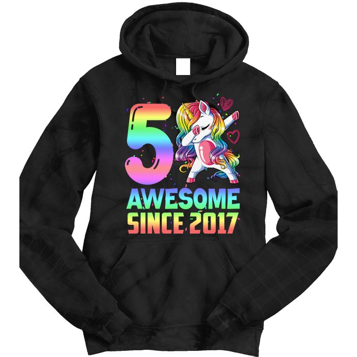 Awesome Since 2017 Unicorn 5th Birthday 5 Years Old Tie Dye Hoodie