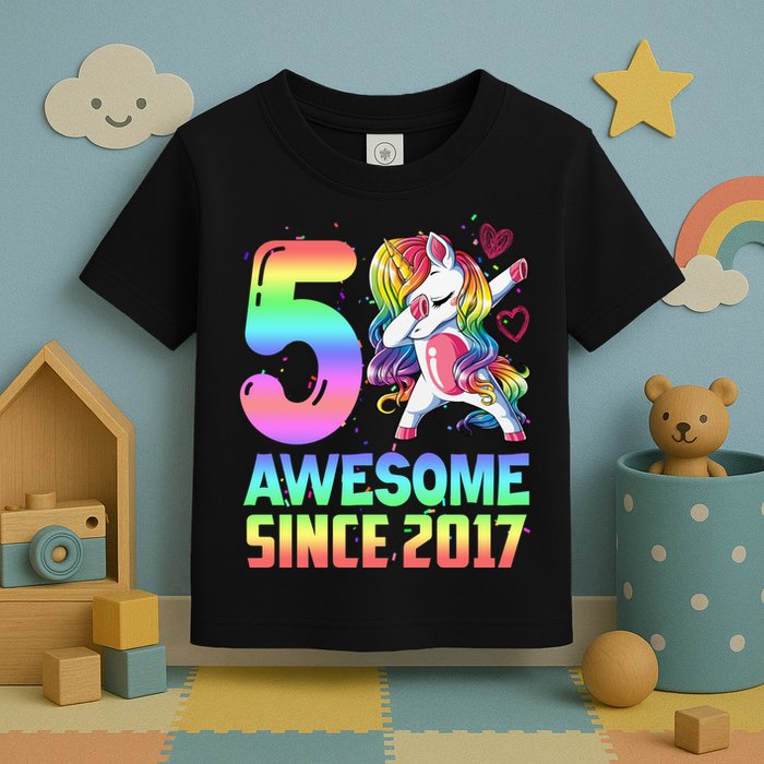 Awesome Since 2017 Unicorn 5th Birthday 5 Years Old Toddler T-Shirt