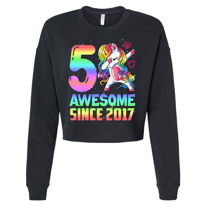 Awesome Since 2017 Unicorn 5th Birthday 5 Years Old Cropped Pullover Crew