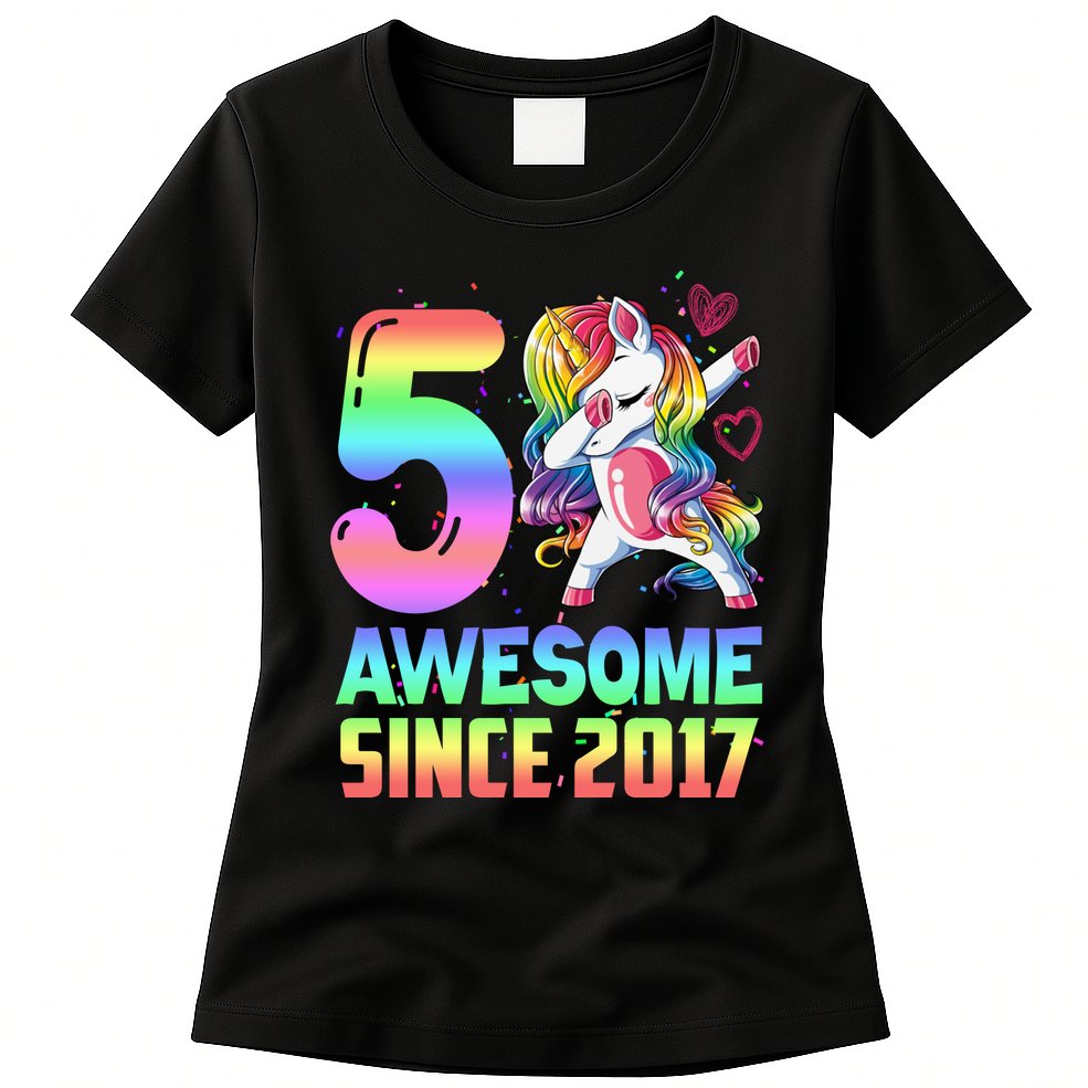 Awesome Since 2017 Unicorn 5th Birthday 5 Years Old Womens T-Shirt