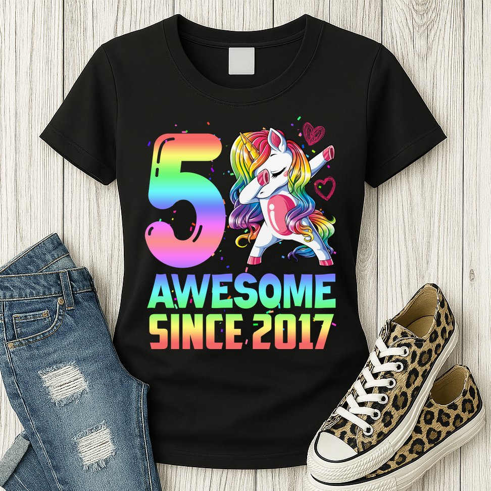 Awesome Since 2017 Unicorn 5th Birthday 5 Years Old Womens T-Shirt