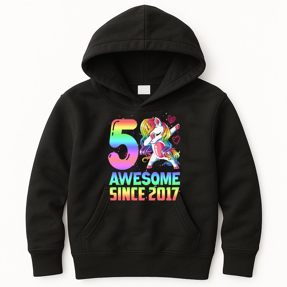 Awesome Since 2017 Unicorn 5th Birthday 5 Years Old Kids Hoodie