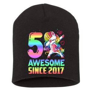 Awesome Since 2017 Unicorn 5th Birthday 5 Years Old Short Acrylic Beanie