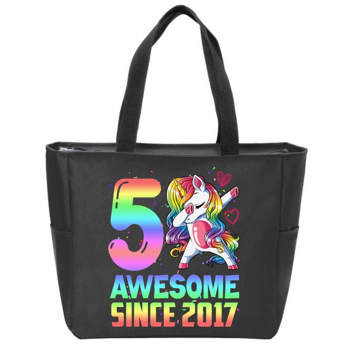 Awesome Since 2017 Unicorn 5th Birthday 5 Years Old Zip Tote Bag