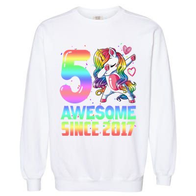 Awesome Since 2017 Unicorn 5th Birthday 5 Years Old Garment-Dyed Sweatshirt