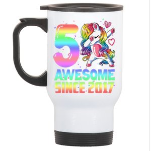 Awesome Since 2017 Unicorn 5th Birthday 5 Years Old Stainless Steel Travel Mug