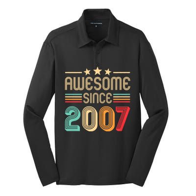 Awesome Since 2007 Birthday Retro Silk Touch Performance Long Sleeve Polo