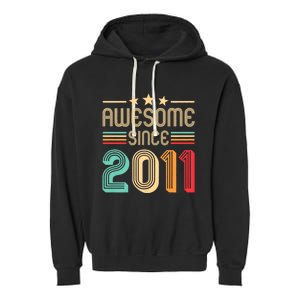 Awesome Since 2011 Birthday Retro Garment-Dyed Fleece Hoodie