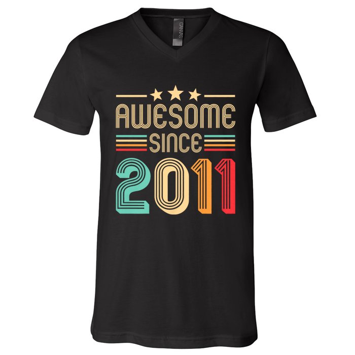 Awesome Since 2011 Birthday Retro V-Neck T-Shirt