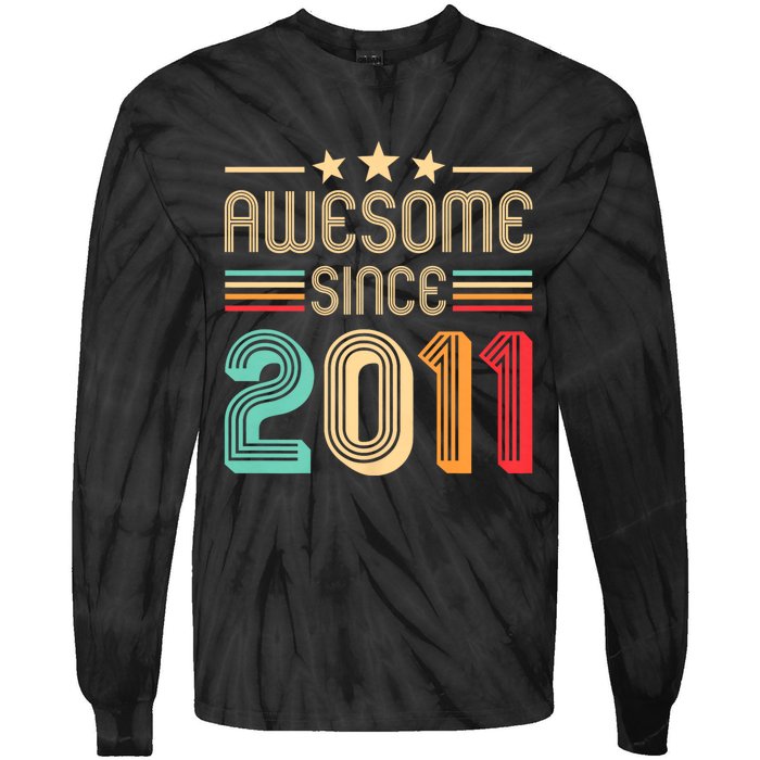 Awesome Since 2011 Birthday Retro Tie-Dye Long Sleeve Shirt