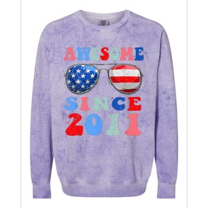 Awesome Since 2011 12 Years Birthday 4th of July Colorblast Crewneck Sweatshirt