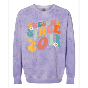 Awesome Since 2011 12 Years Old 12th Birthday Groovy Retro Colorblast Crewneck Sweatshirt