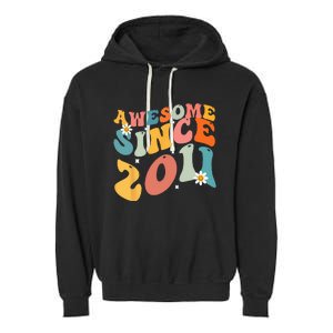 Awesome Since 2011 12 Years Old 12th Birthday Groovy Retro Garment-Dyed Fleece Hoodie