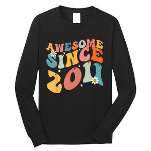 Awesome Since 2011 12 Years Old 12th Birthday Groovy Retro Long Sleeve Shirt