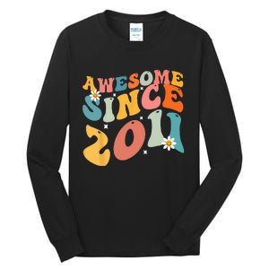 Awesome Since 2011 12 Years Old 12th Birthday Groovy Retro Tall Long Sleeve T-Shirt