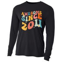 Awesome Since 2011 12 Years Old 12th Birthday Groovy Retro Cooling Performance Long Sleeve Crew