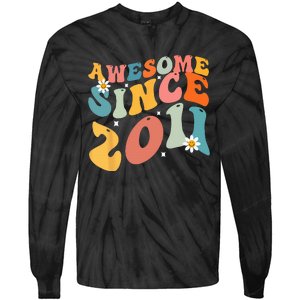 Awesome Since 2011 12 Years Old 12th Birthday Groovy Retro Tie-Dye Long Sleeve Shirt