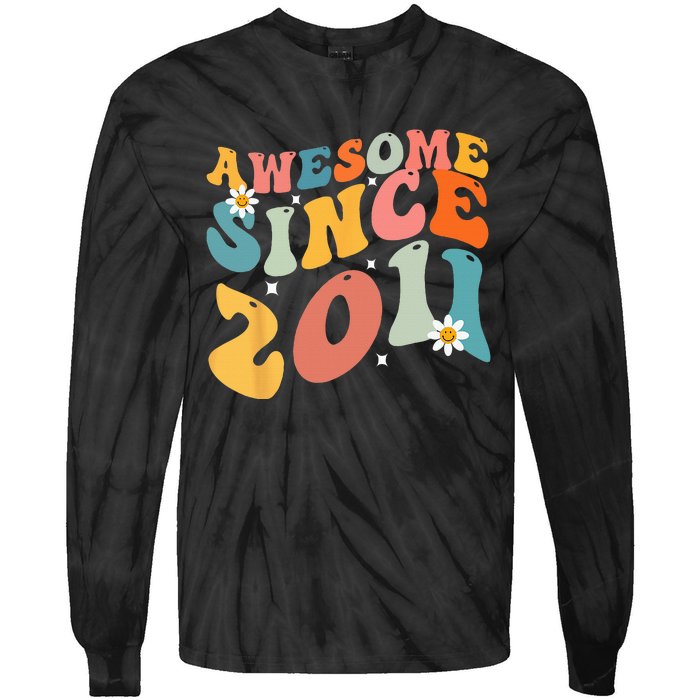 Awesome Since 2011 12 Years Old 12th Birthday Groovy Retro Tie-Dye Long Sleeve Shirt