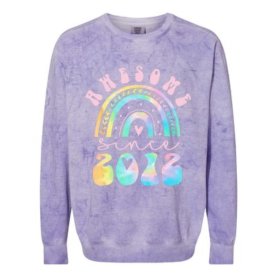 Awesome Since 2012 11 Year Old Rainbow Tie Dye 11th Birthday Colorblast Crewneck Sweatshirt