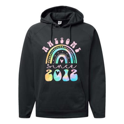 Awesome Since 2012 11 Year Old Rainbow Tie Dye 11th Birthday Performance Fleece Hoodie