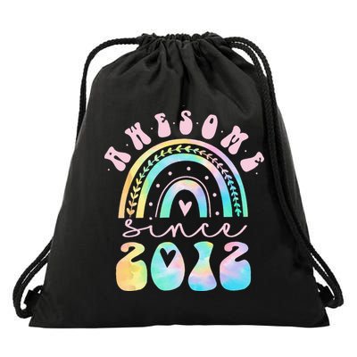 Awesome Since 2012 11 Year Old Rainbow Tie Dye 11th Birthday Drawstring Bag