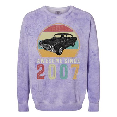 Awesome Since 2007 16 Years Old 16th Birthday For Car Lover Colorblast Crewneck Sweatshirt