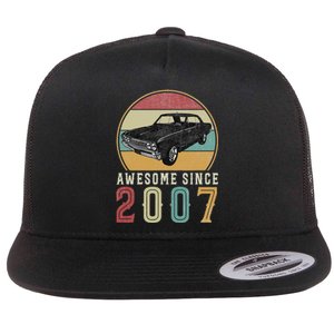 Awesome Since 2007 16 Years Old 16th Birthday For Car Lover Flat Bill Trucker Hat