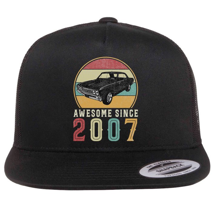 Awesome Since 2007 16 Years Old 16th Birthday For Car Lover Flat Bill Trucker Hat