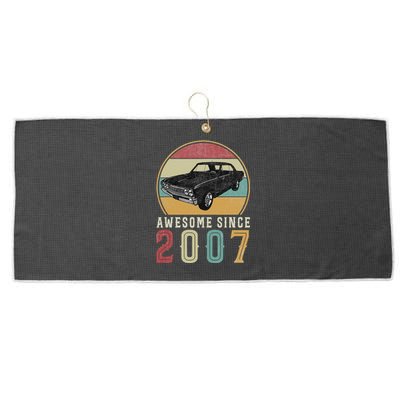 Awesome Since 2007 16 Years Old 16th Birthday For Car Lover Large Microfiber Waffle Golf Towel