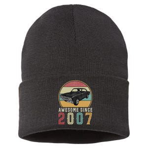 Awesome Since 2007 16 Years Old 16th Birthday For Car Lover Sustainable Knit Beanie